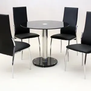 ALONZA Glass Round Dining Table in Black and Clear