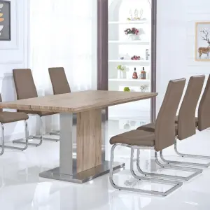 BELIZE Natural Oak Effect Dining Table with Stainless Steel Base