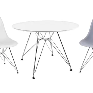 BIANCA White Matt Round Dining Table with Steel Chrome Legs