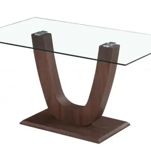 CAPRI Clear Glass Dining Table with Walnut Effect Base