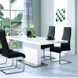 CHAFFEE White High Gloss Dining Table with Stainless Steel Base