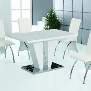 COSTILLA White High Gloss Dining Table with Stainless Steel Base