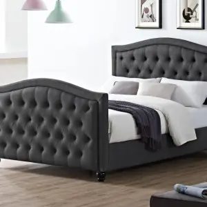 DAYTONA Grey Linen Fabric Bed Frame