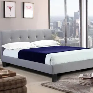 HOLLYWELL Linen Fabric Bed Frame in Grey  & Steel