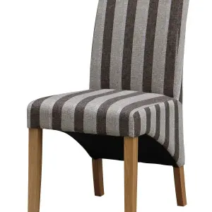 KINGSLAND Striped Fabric Dining Chair with Solid Rubberwood Legs in Grey and Brown - Set of 2