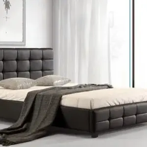 LATTICE PU Bed Frame with High Buttoned Headboard in Black & White