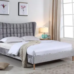 MAHALA Silver Crushed Velvet Bed Frame