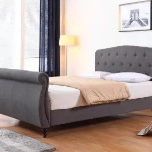 MARIANNA Dark Grey Linen Bed Frame - Double 4'6Ft & King Size 5Ft