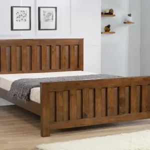 MAXFIELD Solid Rubberwood Bed Frame in Rustic Oak