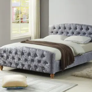 MILLBROOK Silver Crushed Velvet Bed Frame