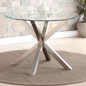 NELSON Clear Glass Round Dining Table with Brushed Stainless Steel Legs