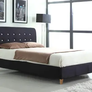 NINA Black Linen Bed Frame with White Piping
