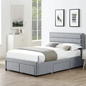 PAISLEY 4 Drawers Bed Frame in Grey Linen Fabric