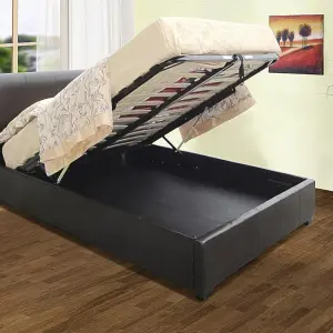 SAVONA PU Ottoman Storage Bed Frame in Black & Brown