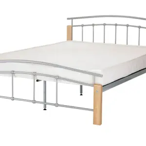TETRAS Silver Metal Bed Frame with Beech Wood