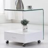 CRESTA White High Gloss Lamp Table with Clear Glass Top and Side