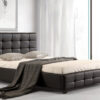 LATTICE PU Bed Frame with High Buttoned Headboard in Black & White