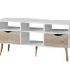 MAPLETON TV Stand in White & Oak with Rubberwood Legs