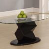ROWLEY Clear Glass Oval Coffee Table with High Gloss Base