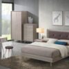 BELVOIR Bed Frame with Grey Oak Effect Frame and Mocca Fabric Headboard - Image 2