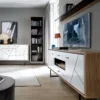 BROLO 2 Doors 2 Drawers TV Unit in Walnut and Dark Panel Finish - Image 7