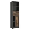 BROOKLYN Bookcase with 2 Drawers 1 Door in Walnut and Dark Matera Grey