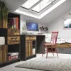 BROOKLYN Low Bookcase with 2 Doors 2 Drawers in Walnut and Dark Matera Grey - Image 4