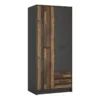 BROOKLYN Wardrobe 2 Doors 2 Drawers in Walnut and Dark Matera Grey