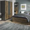 BROOKLYN 3 Doors Wardrobe with 2 Drawers in Walnut and Dark Matera Grey - Image 4