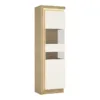 LYON Tall Narrow Display Cabinet (RHD) (Including LED Lighting) in Riviera Oak and White High Gloss - Image 7