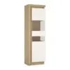 LYON Tall Narrow Display Cabinet (RHD) (Including LED Lighting) in Riviera Oak and White High Gloss
