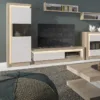 LYON 2 Drawers TV Cabinet (Including LED Lighting) in Riviera Oak and White High Gloss - Image 5