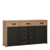 MONACO 2 Doors 5 Drawers Wide Cupboard in Oak and Black