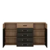 MONACO 2 Doors 5 Drawers Wide Cupboard in Oak and Black - Image 6