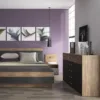 MONACO 2 Doors 5 Drawers Wide Cupboard in Oak and Black - Image 5