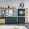 LUCI 4 Doors Low Display Cabinet (Including LED Lighting) in Platinum and Oak - Image 4
