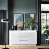LYON 2 Doors 3 Drawers Sideboard (Including LED Lighting) in White and High Gloss - Image 4