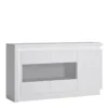 LYON 3 Doors Glazed Sideboard (Including LED Lighting) in White and High Gloss