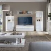 LYON Narrow Display Cabinet (RHD) 123.6cm High (Including LED Lighting) in White and High Gloss - Image 2