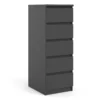 NAIA Narrow Chest of 5 Drawers in Black Matt