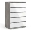 NAIA Chest of 5 Drawers in Concrete and White High Gloss