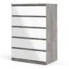 NAIA Chest of 5 Drawers in Concrete and White High Gloss - Image 9