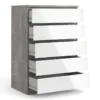 NAIA Chest of 5 Drawers in Concrete and White High Gloss - Image 8