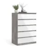 NAIA Chest of 5 Drawers in Concrete and White High Gloss - Image 5