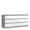 NAIA Chest of 6 Drawers (3+3) in Concrete and White High Gloss