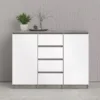 NAIA Sideboard 4 Drawers 2 Doors in Concrete and White High Gloss - Image 6