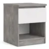 NAIA Bedside 1 Drawer 1 Shelf in Concrete and White High Gloss