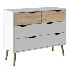 OSLO Chest of 4 Drawers (2+2) in White and Oak