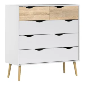 OSLO Chest of 5 Drawers (2+3) in White and Oak
