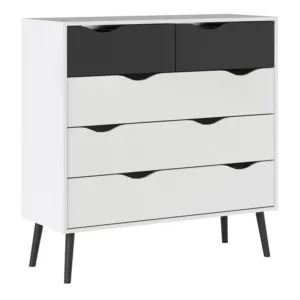 OSLO Chest of 5 Drawers (2+3) in White and Black Matt